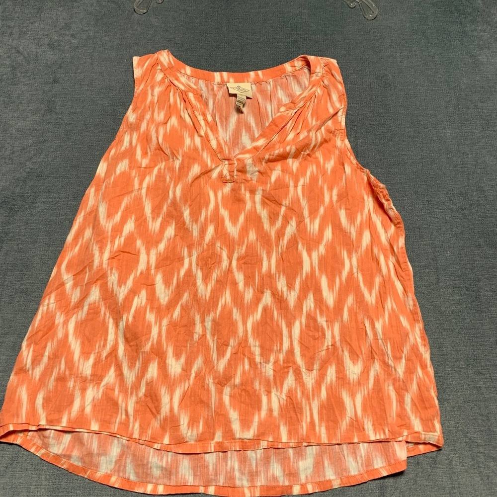 St John's Bay Sleeveless Blouse Top Womens XS Orange White Notched Neckline